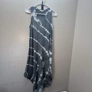 Z Supply Tank Dress Gray Tie Dye Boho Midi V Neck Sleeveless 100% Cotton XS